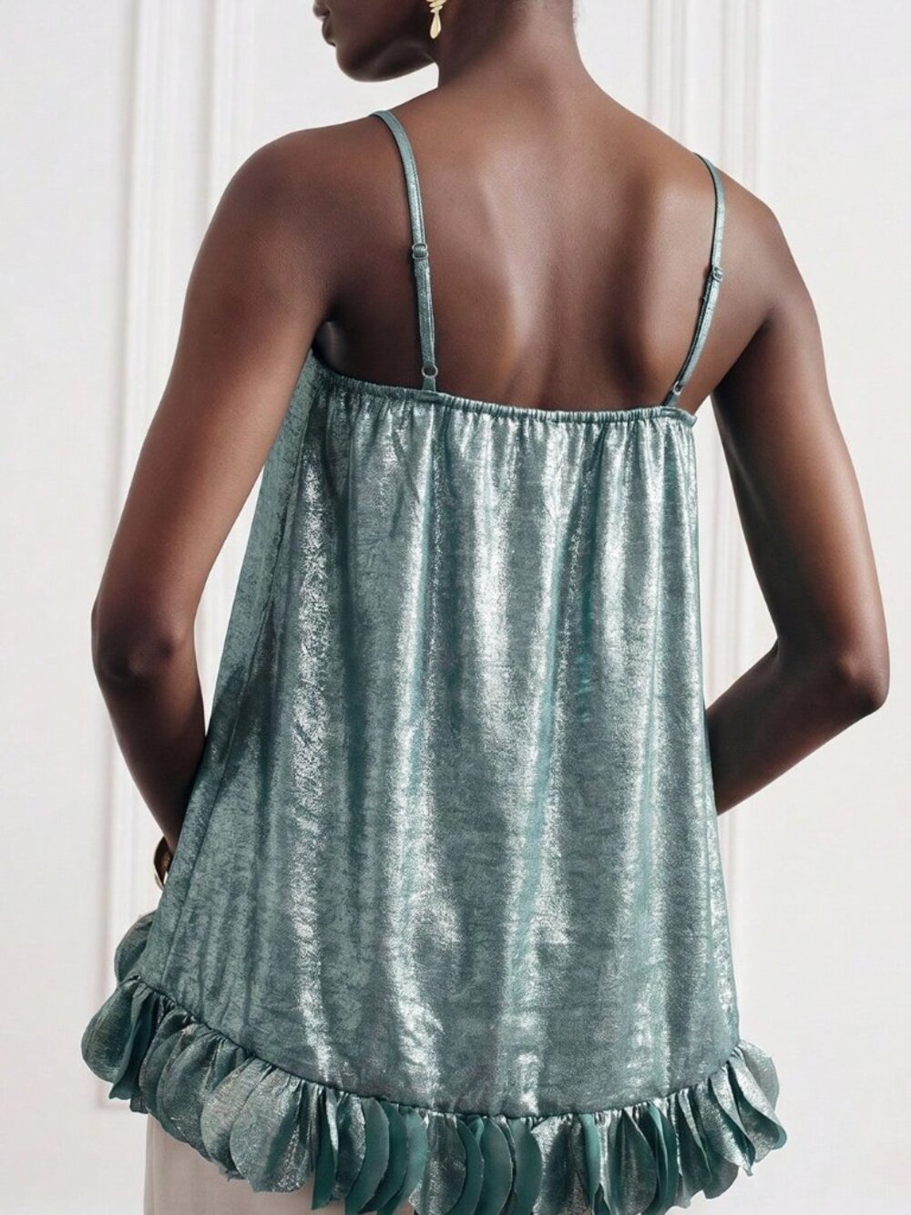 Blue Party Women's Backless High Low Ring Spaghetti Strap All Over Print Top - Picture 2 of 7